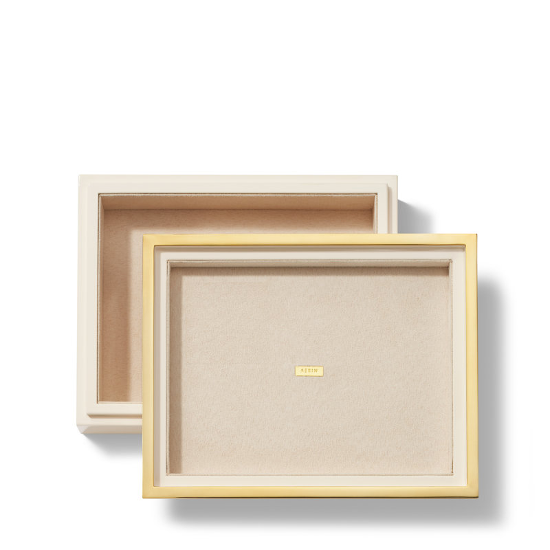 Petite boîte en laque Piero, crème, 1.5" H x 6.4" W x 8" D