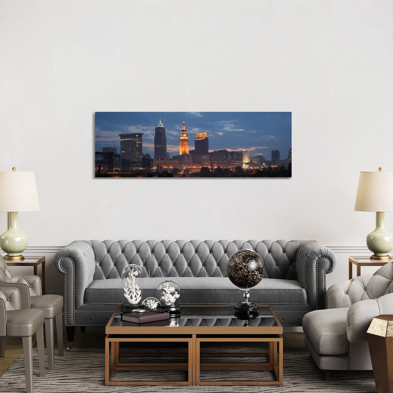 Cleveland Panoramic Skyline Cityscape (Dusk) 1 Piece Wrapped Canvas Panoramic Wall Art, 30.48 cm H x 91.44 cm W x 1.91 cm D