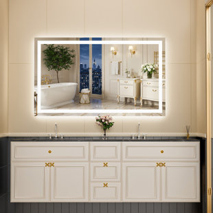 UL Certified Bright Front & Back LED Bathroom/Vanity Mirror - Dimmable Anti-Fog Tempered Glass with 3-Color Adjustment