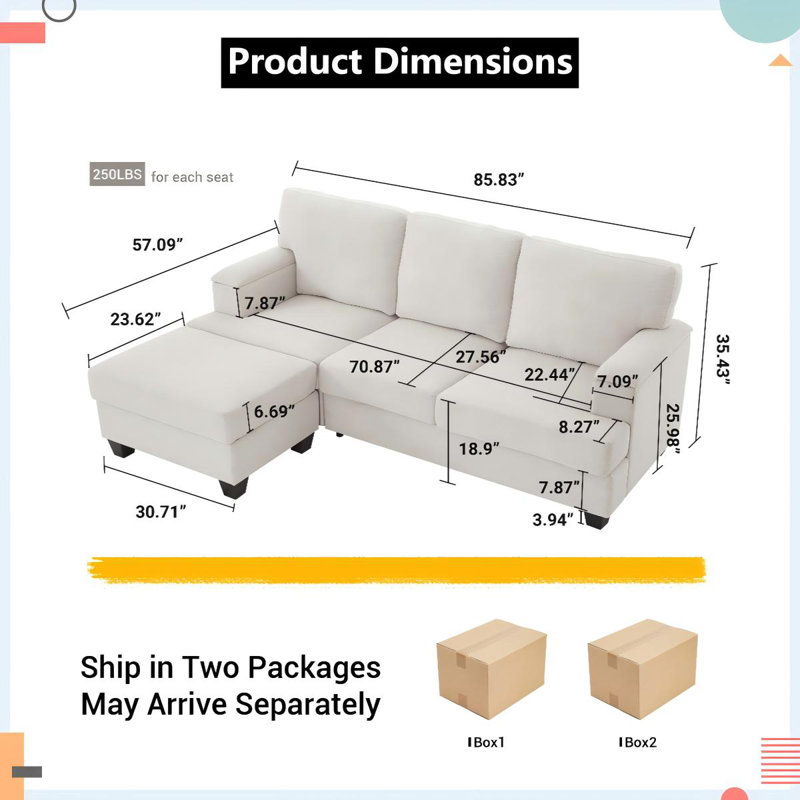 Modern Beige L-Shaped Sofa with Storage Ottoman & Modular Design, Beige Linen