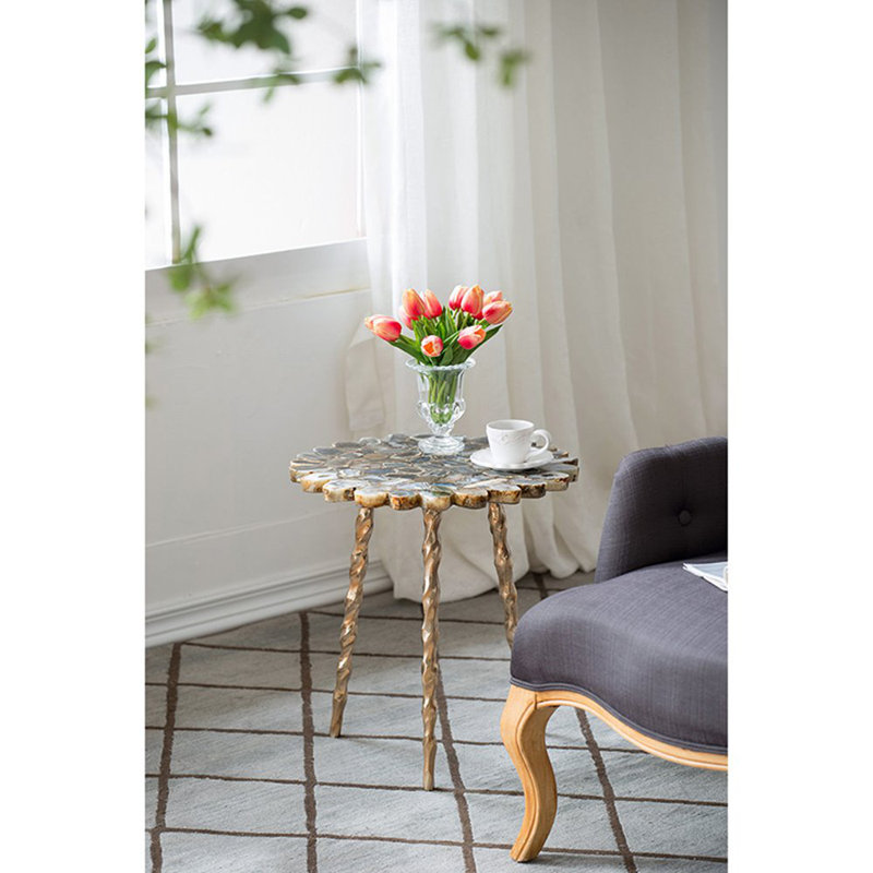 Sue Stone Top End Table, Brass