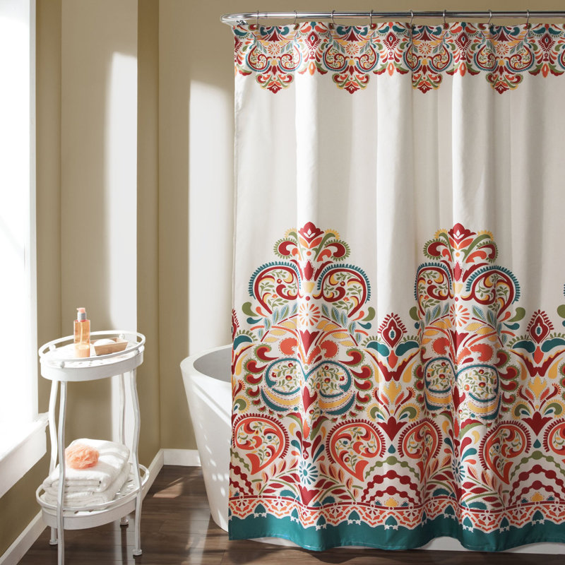 Rideau de douche Zayden, Turquoise/Mandarine