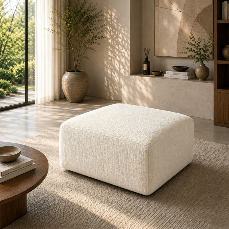 White chenille Modular Sectional Sofa - Ottoman