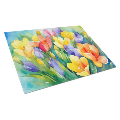 Freesias in Watercolor Glass Cutting Board Large