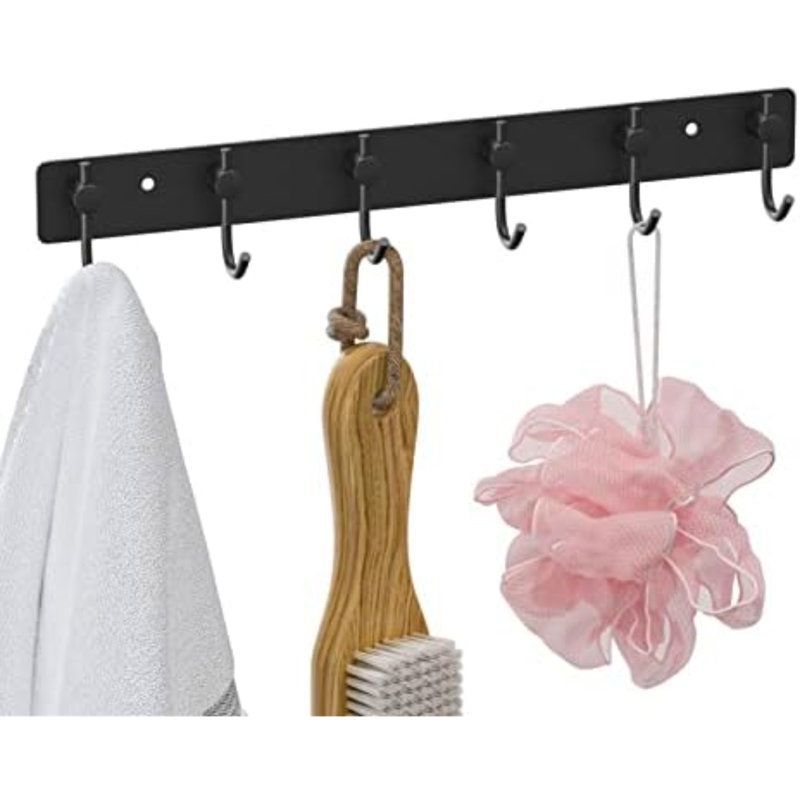 Crochets muraux pour suspendre les vêtements, porte-manteau mural noir avec 6 crochets, porte-serviettes, crochets pour chapeaux, crochet pour peignoirs dans la salle de bain, la chambre, la cuisine, le salon (1 paquet)
