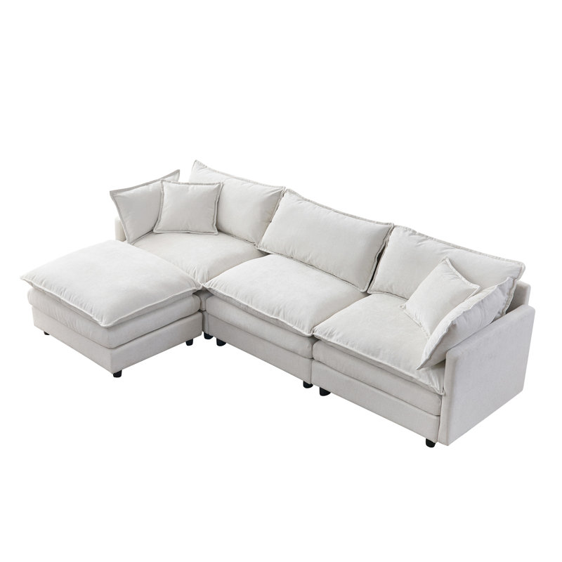 105" Modular Sectional Couch, Beige Chenille