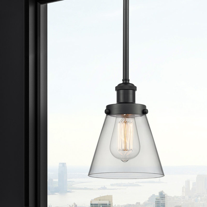 Mini-luminaire suspendu avec tige 6 po Ballston Urban Cone, Clair, Noir mat, DEL