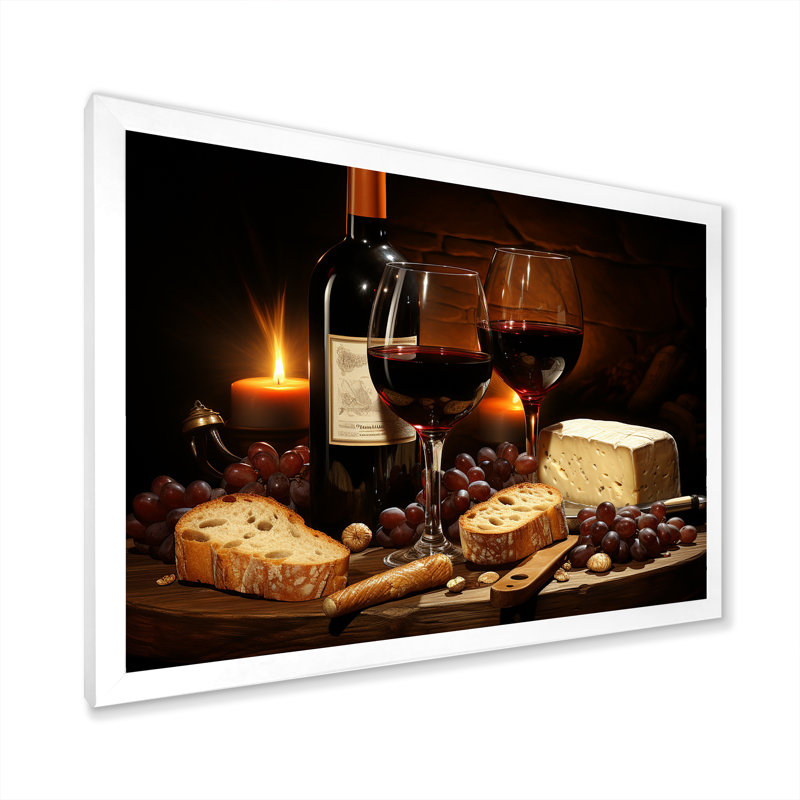 Cheese and Red Wine Charcuterie Board Radiance - Art mural vin, Cadre de coin blanc fermé, H 12 po x l 20 po x P 1 po