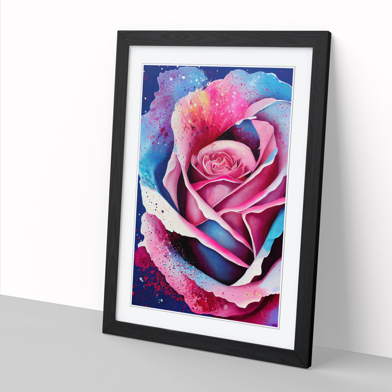 Rose Flower Splatter Vol.3 - Single Picture Frame Painting, Walnut, 64cm H x 46cm W x 2cm D