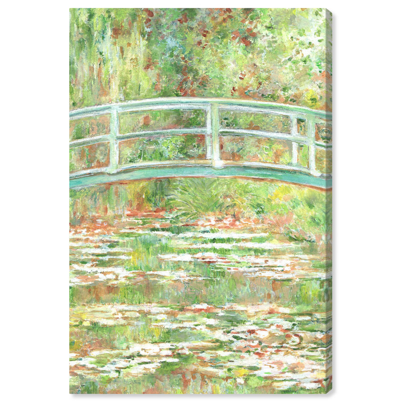 Impressionist Garden Bridge Canvas Art, 20" x 30", Green and White