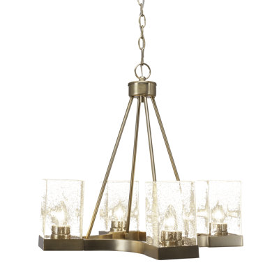 Lustre suspendu 4 lumières Karson avec verre carré transparent de 4 po