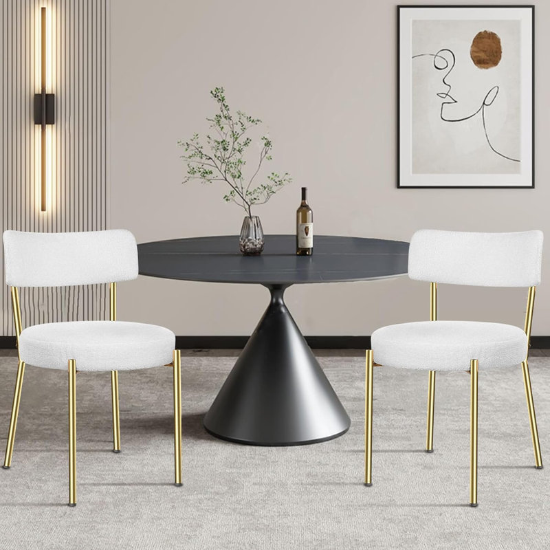 Chaise de salle à manger rembourrée en métal et polyester Almeda, Blanc, Noir