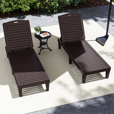 Outdoor Resin Chaise Lounges with Adjustable Backrest (Set of 2)