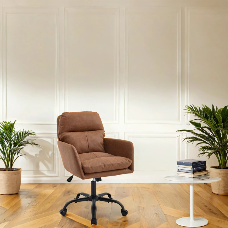 Adjustable Height Office Chair With Synthetic Pu Leather, Brown