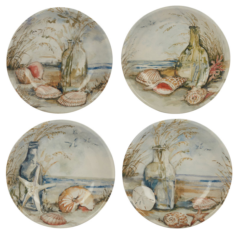 Coastal Landscape Multicolor Ceramic Soup and Pasta Bowls Set