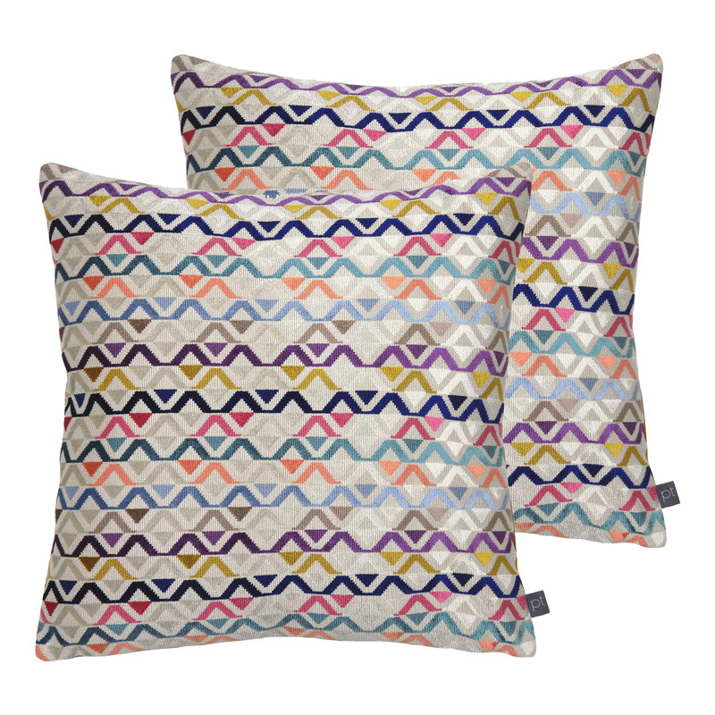 Northam Geometric Square Throw Cushion, Polyester/Polyfill, Pink/Orange/Green