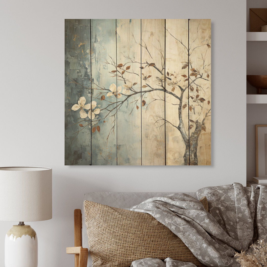 Leaf And Flower Charm In Winter - Leaves Wood Wall Art On Natural Pine Wood Winston Porter Overall 