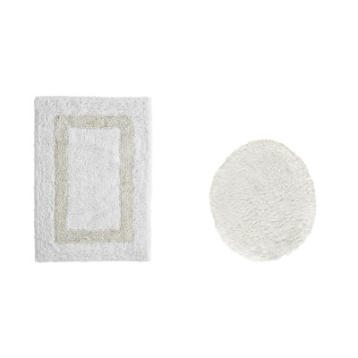 Ensemble de tapis pour salle de bain 2 pièces 100% coton 2370 g / m² Broshouse, tapis de salle de bain touffeté ultra moelleux, super absorbant certifié OEKO-TEX®, réversible, lavable à la machine, confort semblable au spa, blanc / ivoire