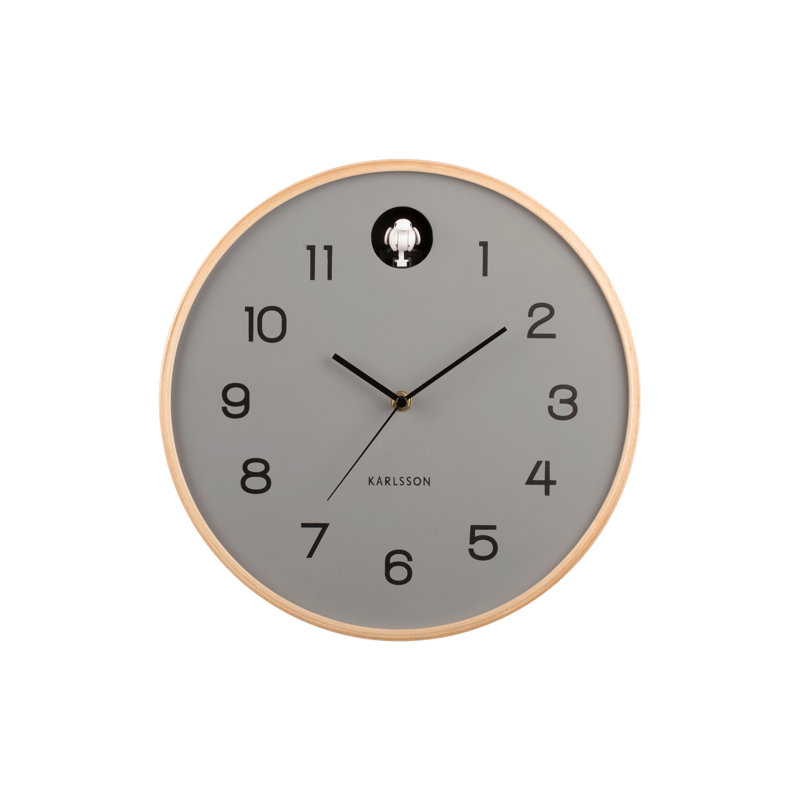 31.5cm Wall Clock Cuckoo Birch Wood, Gray