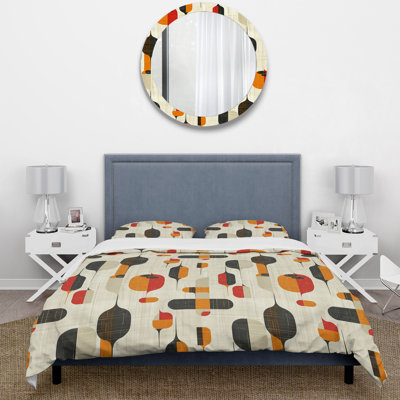 Ensemble de housse de couette orange noir Midcentury Shapes II - Midcentury