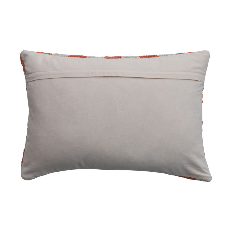 Crocheted Check Lumbar Pillow, Orange/White Checkered