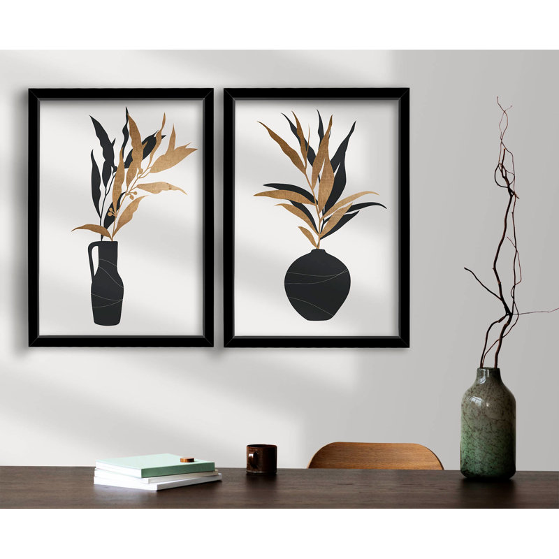 Elegant Decorative Framed MDF Paintings (2 Pieces), Brown, White & Black | 100% MDF (0.1 in) with 100% Wooden Frame (0.9 in) | Size: 15.0 x 20.9 inches Each | Perfect for Living Room & Office Décor, Stylish Art Display