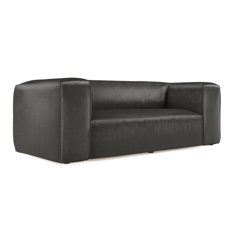 Varick Oversize Track-Arm Sofa with Flange, 30" H x 96" W x 41" D, Ebony, Box Weave Linen Blanc