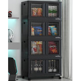 320Qt Storage Bins with Lids, 80Gal Plastic Stackable Collapsible Storage Bins with Doors Wheels, Closet Organizers and Storage, Foldable Box Cabinet for Home Office Garage, 4Pack Black Cube