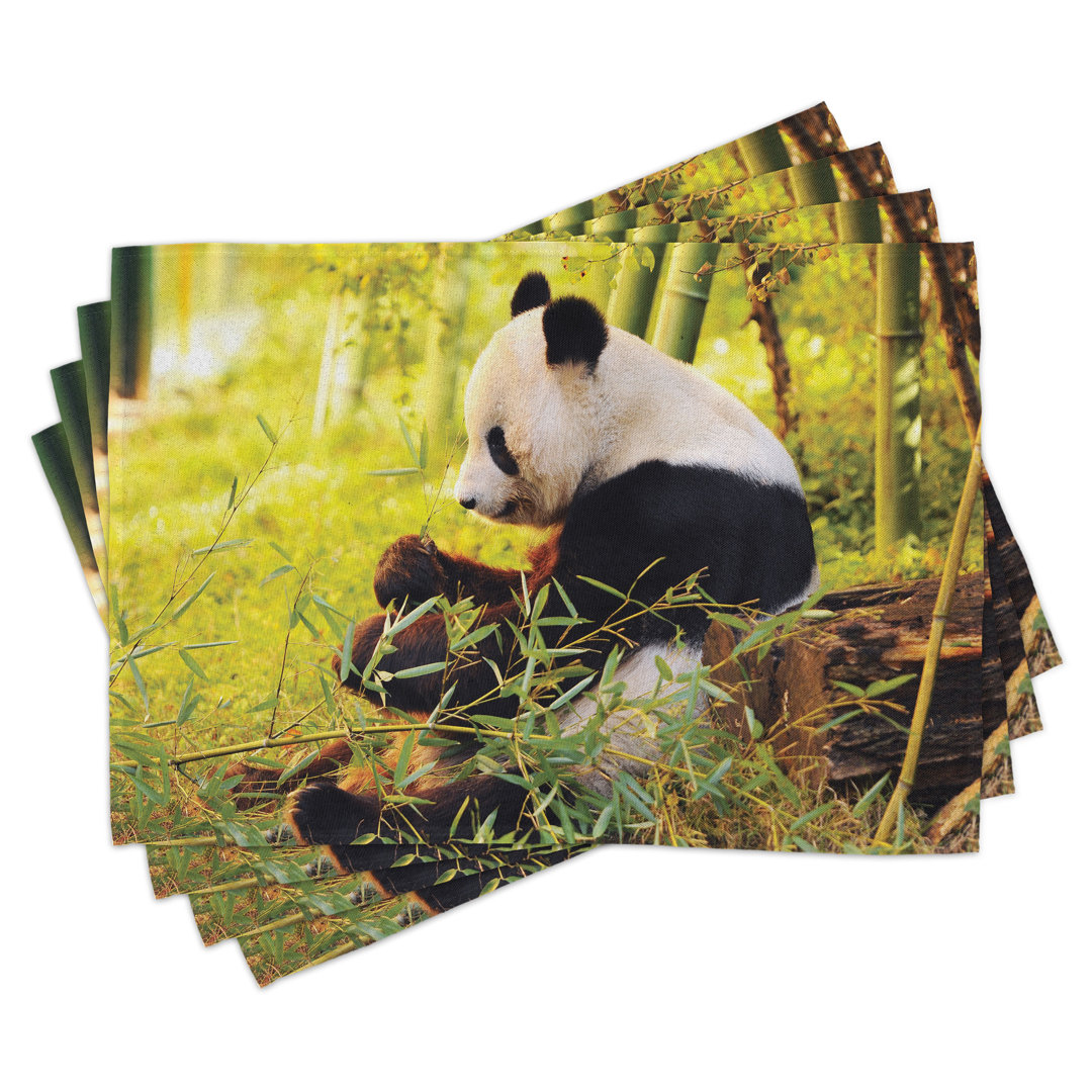 Platzdeckchen 4er Set, Panda sitzend im Wald, Grün Schwarz