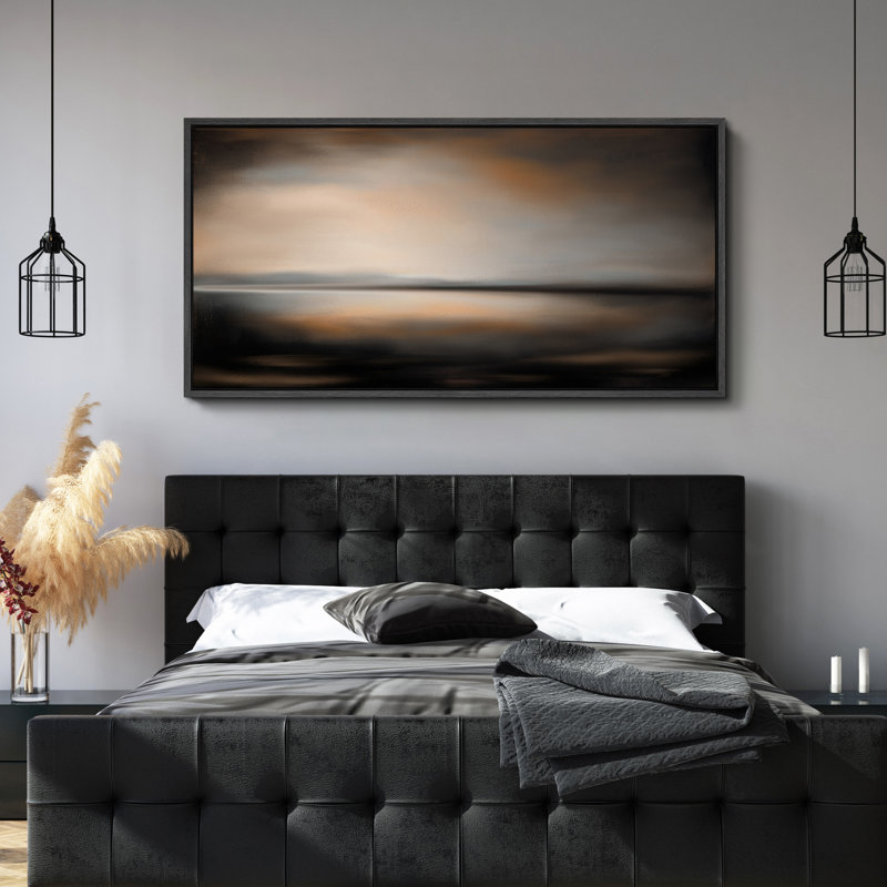 «Relaxing Calm Moody Dark Abstract Landscape», impression sur toile encadrée surdimensionnée, Noir, noir, noir, noir