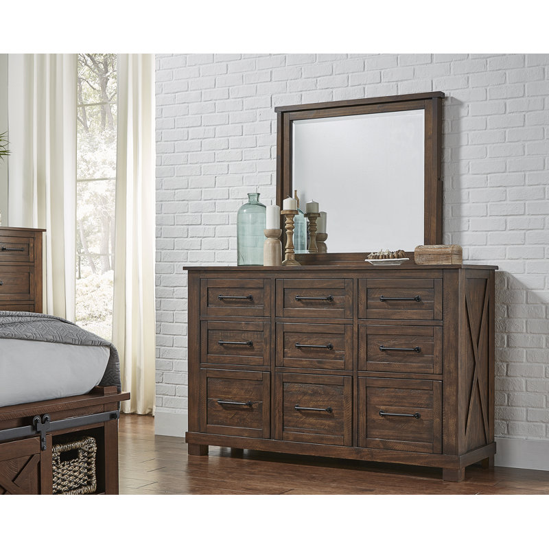 Commode 9 tiroirs Carney, Bois d’œuvre rustique