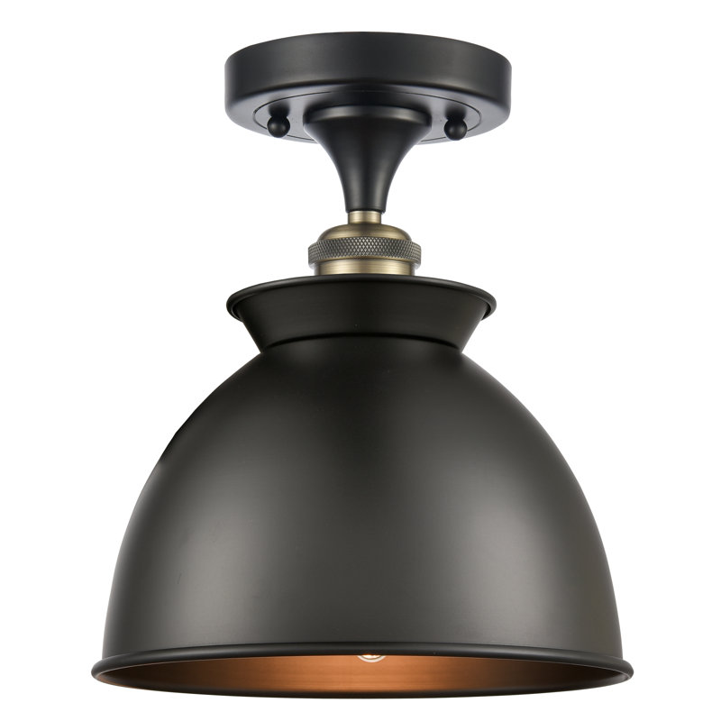 Plafonnier semi-encastré 1 lumière 8,5 po Erastus, Noir mat, Non, Laiton antique noir
