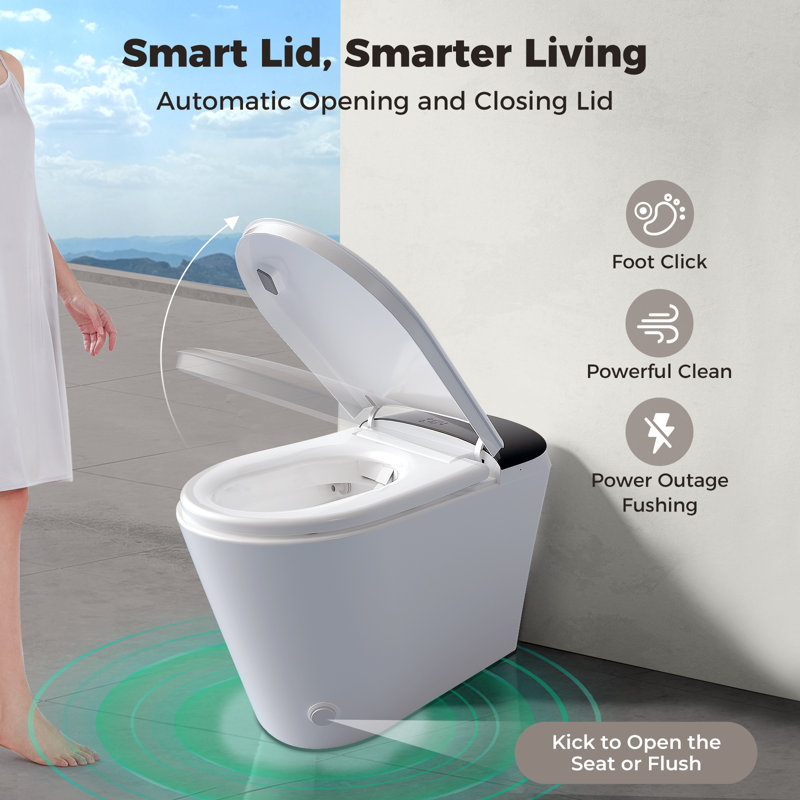 Bazyths Smart Compact Toilet For Small Bathroom, 23" Depth Shallow Bidet Toilet With Auto Open/close Lid, Foam Shield, Heated Seat, Foot Sensor Flush, Built-in Tank, One-piece Design, 12 in. Rough In