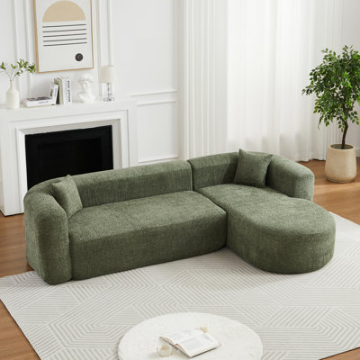 Canapé modulaire à dossier incurvé de luxe de 109,4 po, canapé à dossier incurvé de luxe moderne, deux coussins décoratifs en tissu de chenille, canapé en nuage minimaliste et confortable en forme de L pour le salon (méridienne droite)