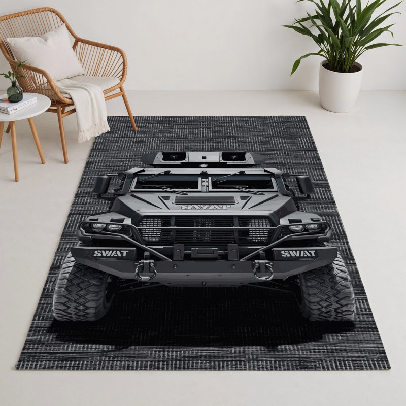 Transportation Gray Indoor and Outdoor Area Rug, Rectangle 9 pi x 12 pi