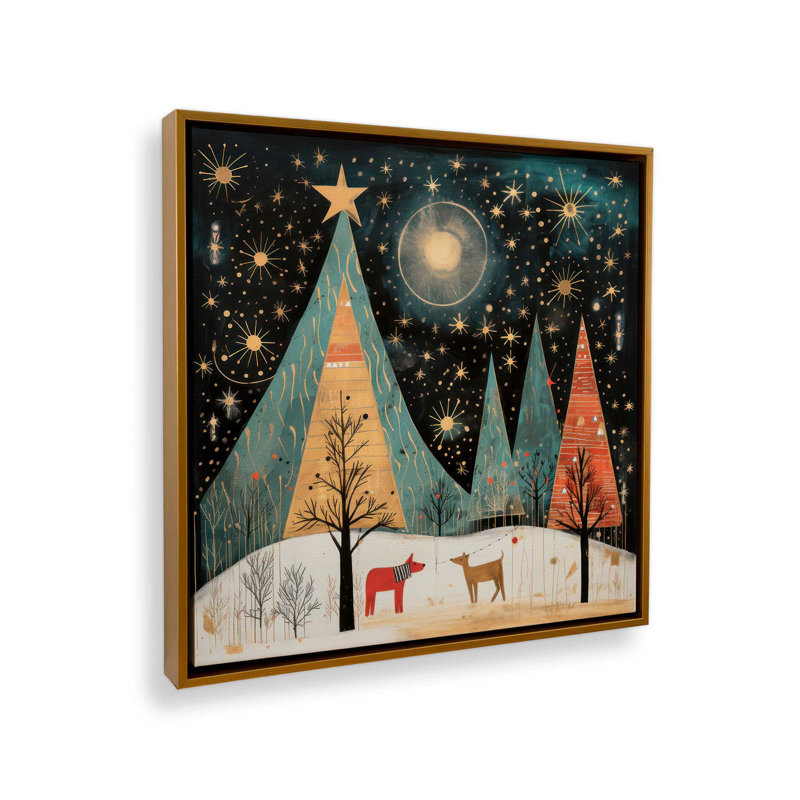 Starry Night Christmas Trees I Print on dans un cadre poli, Cadre doré, H 16,75 po x l 16,75 po x P 1,75 po