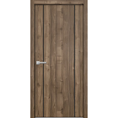 Porte intérieure moderne en bois avec quincaillerie Planum 0017, panneau simple, cadre et moulures en noyer, portes robustes pour salle de bain et chambre à coucher - 71 cm x 203 cm