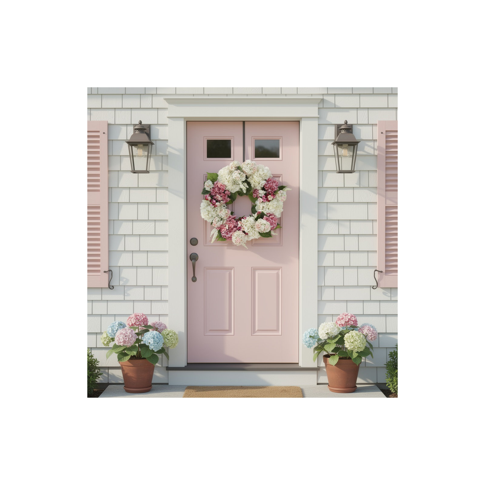 24" Hydrangea Wreath with Ranunculus and Viburnum