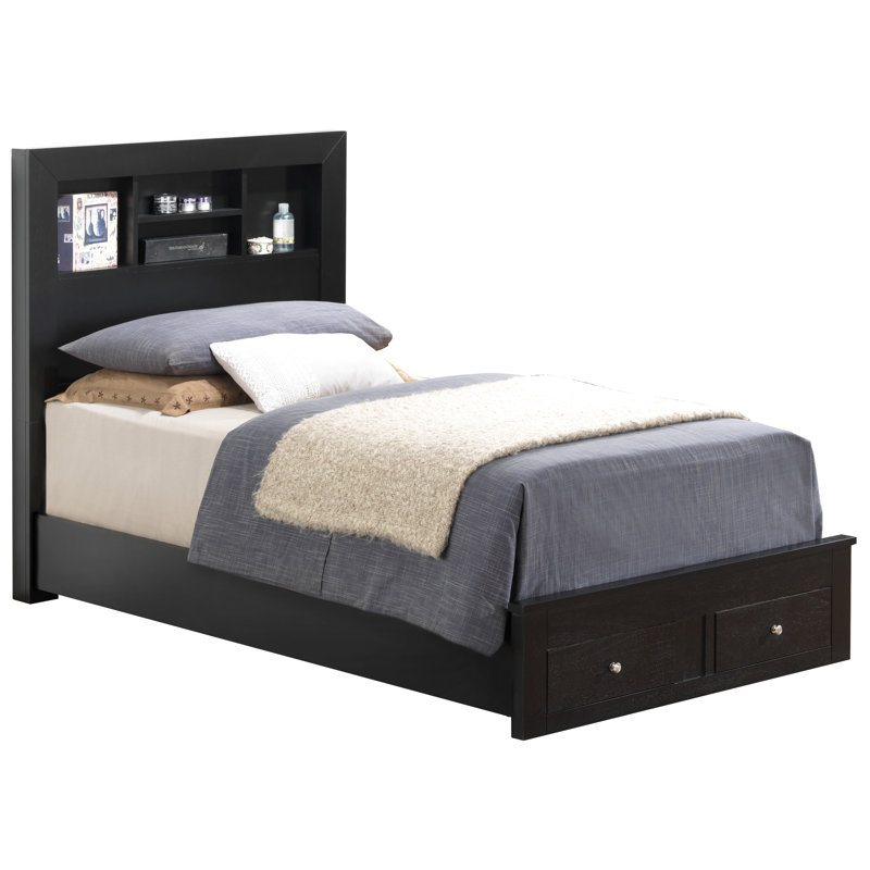 Lit simple avec rangement et sommier Burlington, cerisier, Lit simple, Cerisier