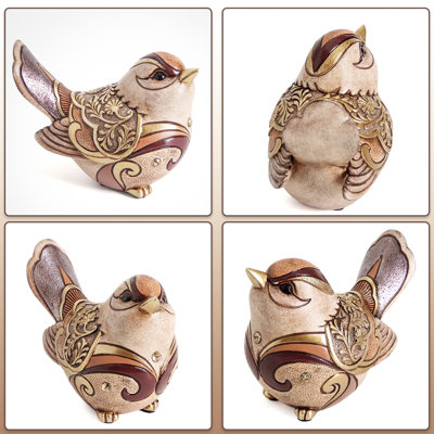 Resin Bird Figurine with Golden Patterns and Crystal Accents