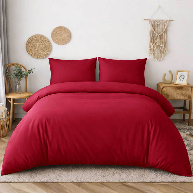 Microfiber Solid Colour Duvet Cover Set, Single Duvet Cover + 1 Pillowcase, Burgundy