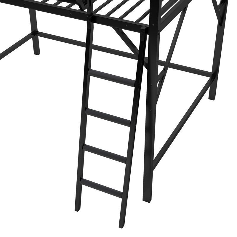 Grands lits mezzanines en métal avec rangement de style moderne noir