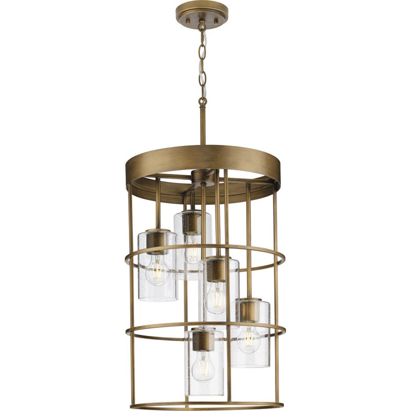 Luminaire suspendu cage à 5 lumières, Bronze vieilli