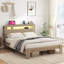 Structure de lit plateforme en bois avec tête de lit à DEL avec rangement et 2 ports USB-1050138155