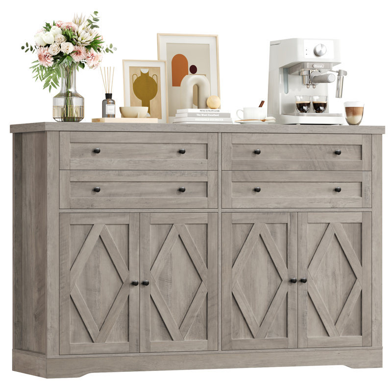 55.1" W Sideboard with 4 Drawers, Thickened Desktop, Light Grey
