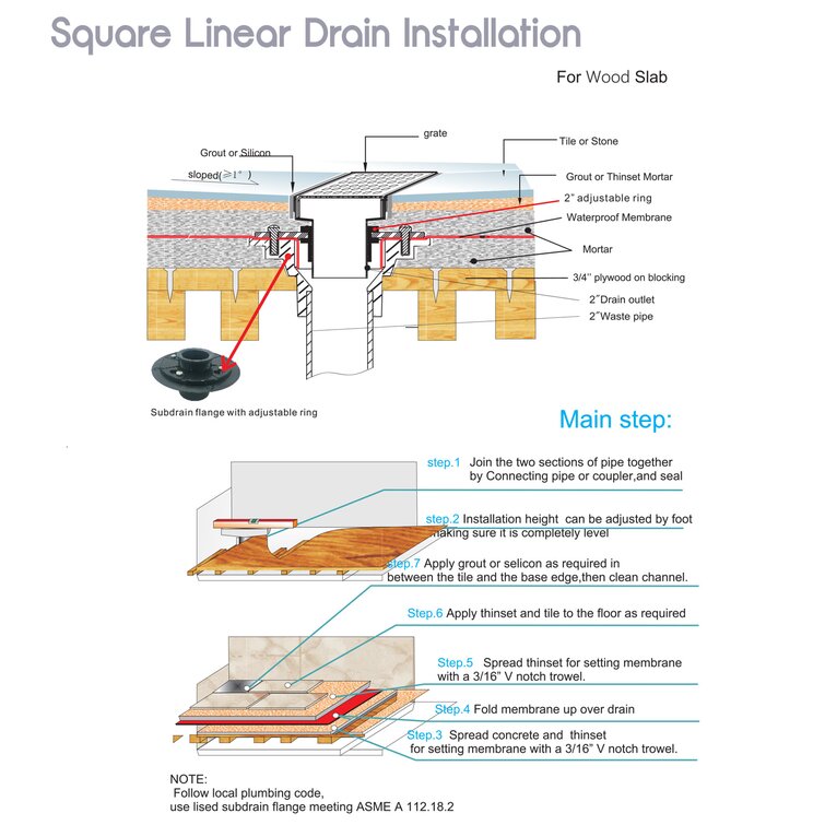 6'' W Linear Grid Shower Drain