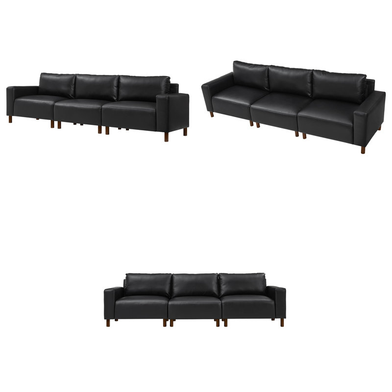 Courbes de style Mid-Century, cuir respirant, pieds en bois massif, assemblage sans outil de 30 minutes, pièce maîtresse à 3 places