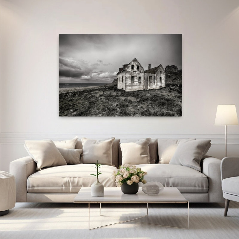 Abandonné, maison côtière abstraite, paysage côtier abstrait, art mural, H 16 po x l 24 po