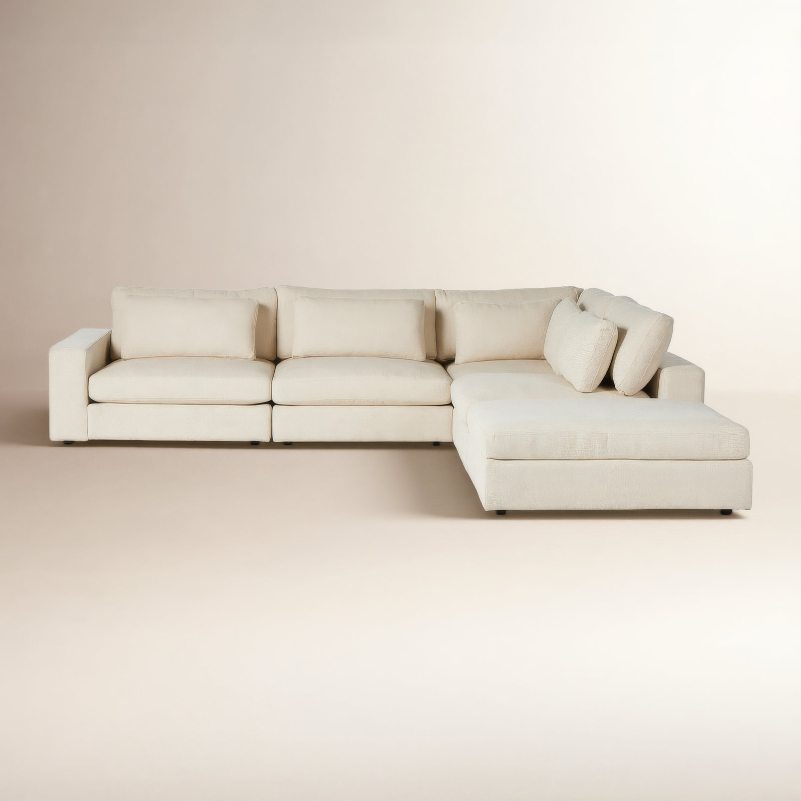 Bridgette 5 - Piece Upholstered Modular Sectional, Clairmont Ivory Textured Chenille, Right Arm Facing