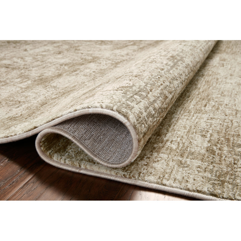 Khaki and Beige Rectangular Synthetic Easy Care Rug 3'-9" x 5'-9"